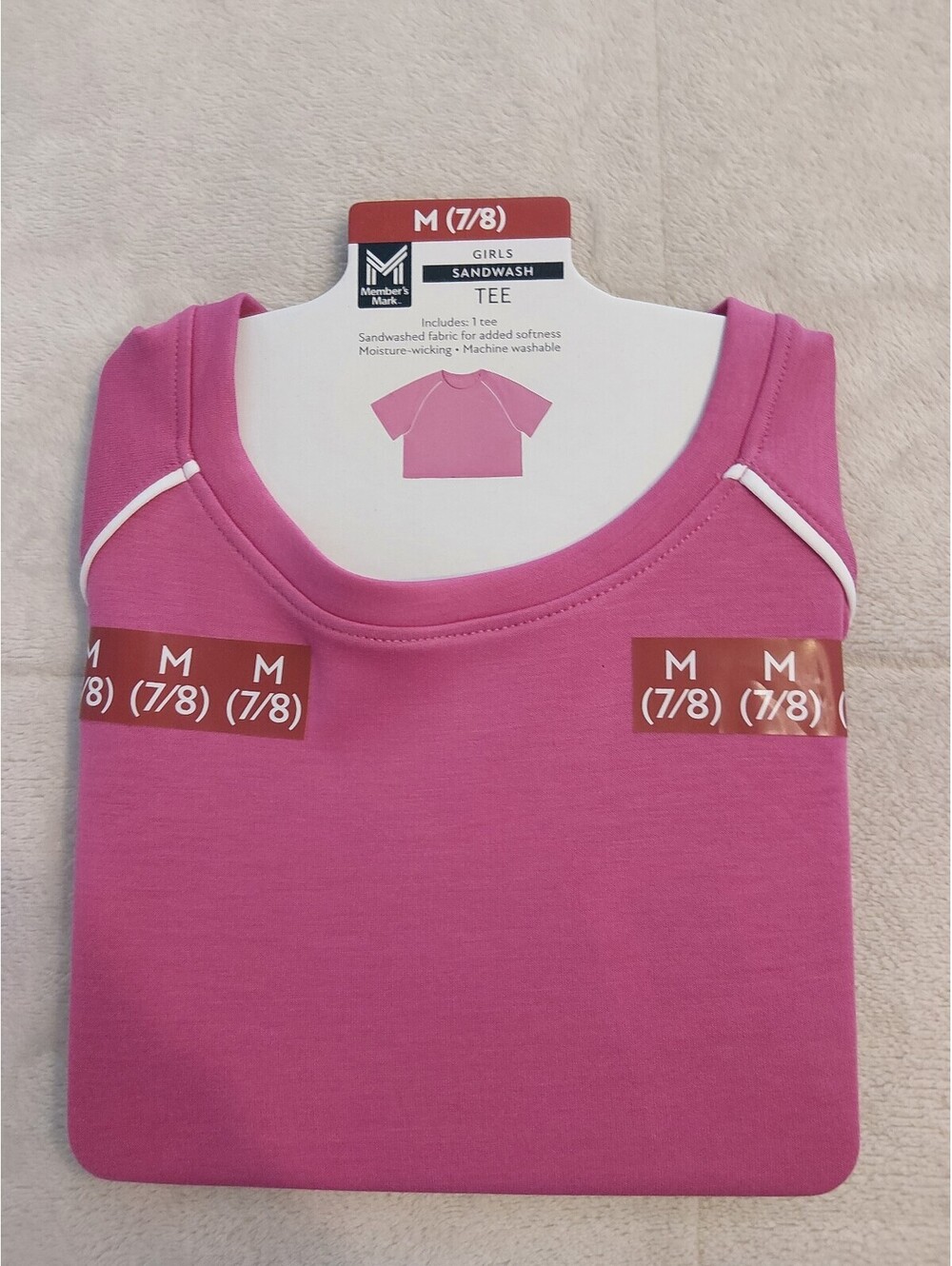 Girls' Member's Mark Sandwash Tee, Size M (7/8), Pink 112-115